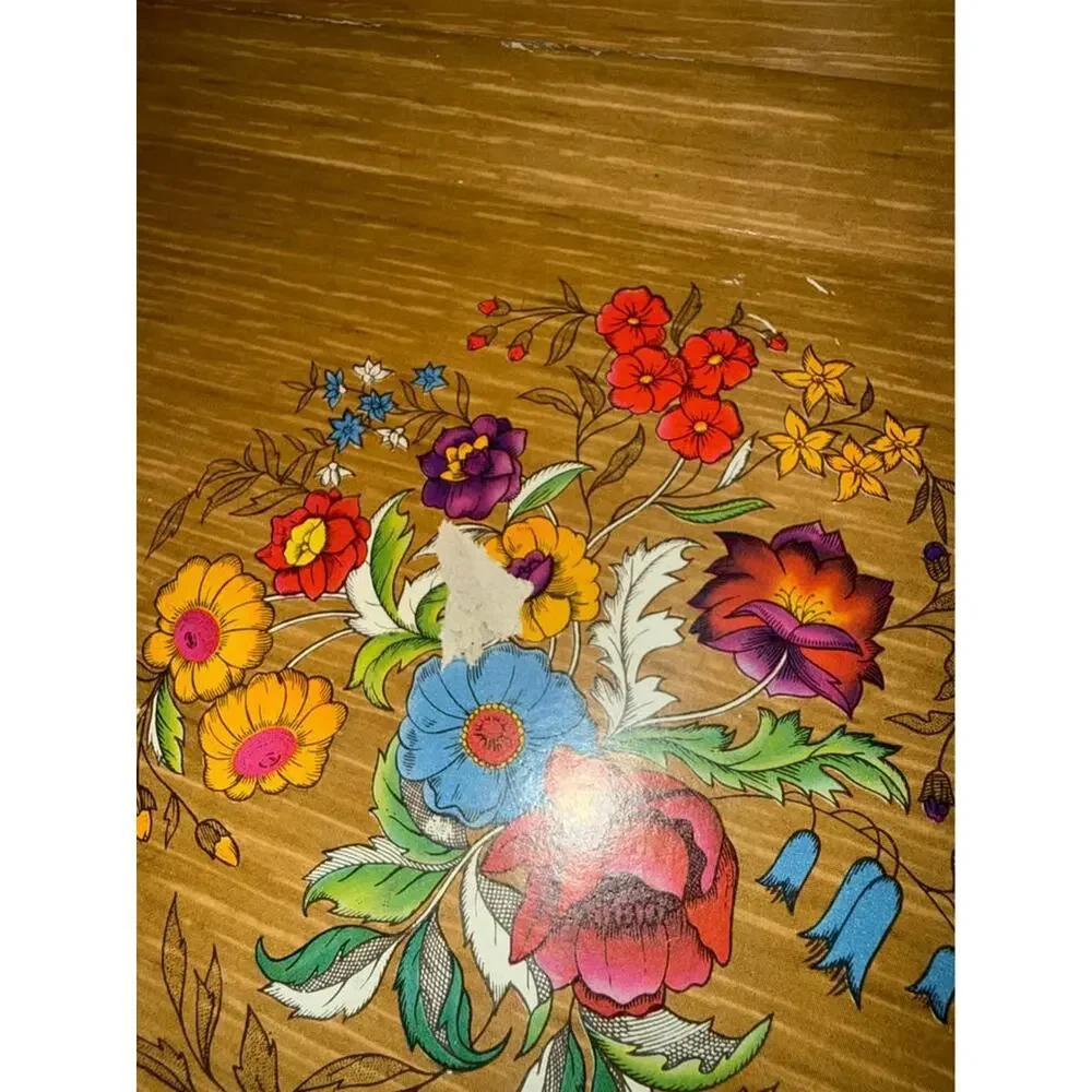 c1940s-1950s 4 HASKO TRAYS COLORFUL FLORAL BOUQUET (4 WITH FLAW SEE PICS)